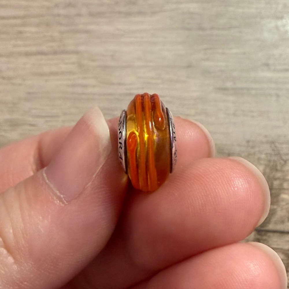 Pandora Orange Swirl Glass Murano Sterling Silver Charm Bead